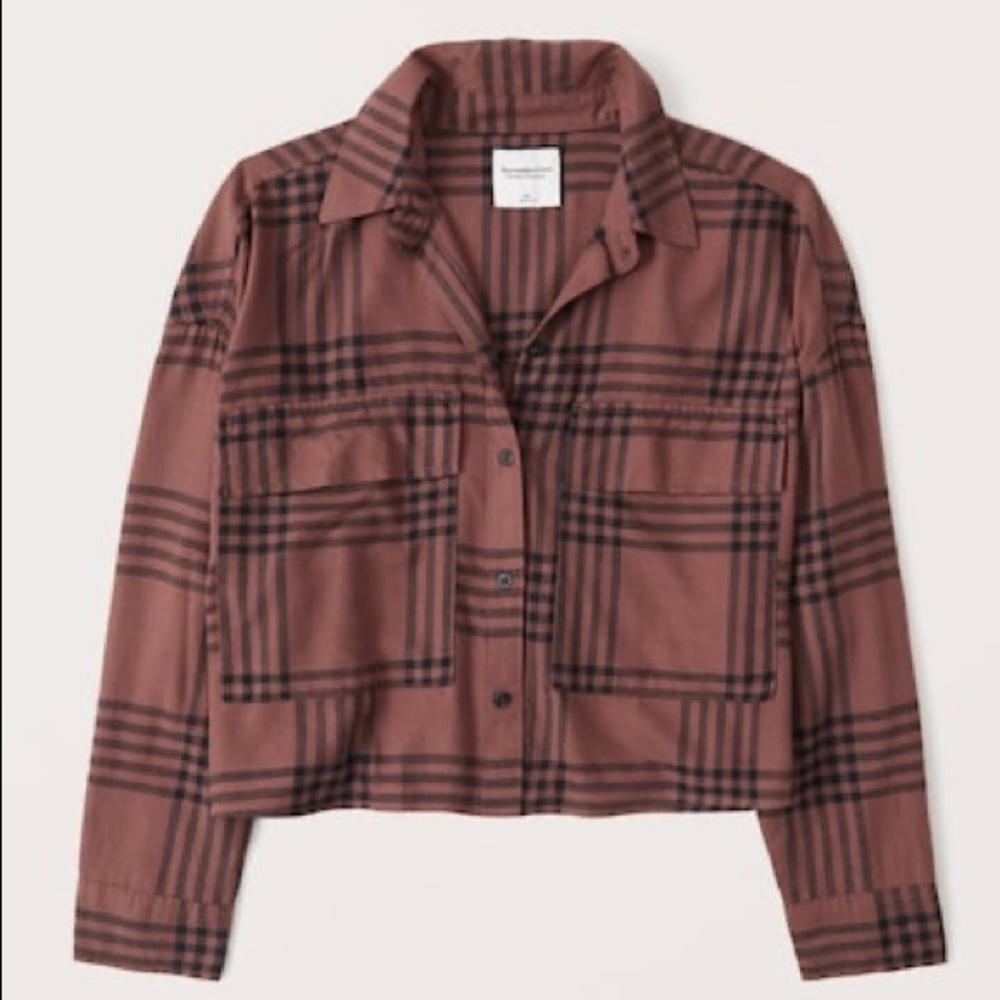 Abercrombie & Fitch 90s Cropped Flannel Dark Red Plaid Size Large NWOT